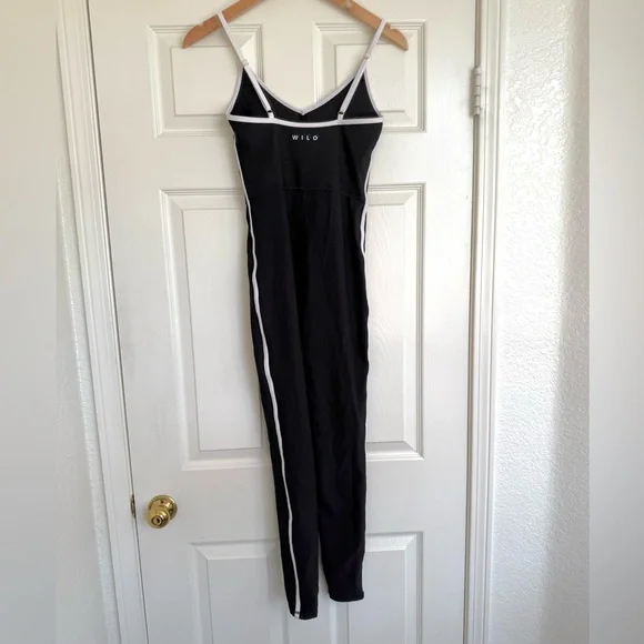 WILO The Label Australia Ribbed Black Jumpsuit With White Stripe Yoga Athletic S